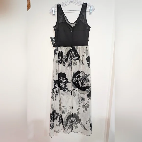 NWT Alexa B Nites Black and White Floral Mini Dress With Wrap Skirt, Size 4 - Picture 3 of 8